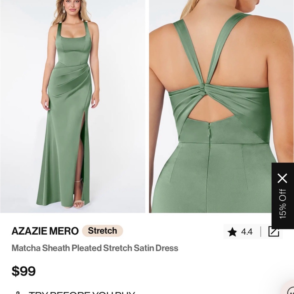 Azazie Mero Green Satin Dress